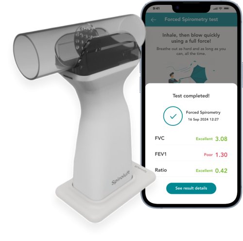 Spiroluft device and test results screen - with FS test results